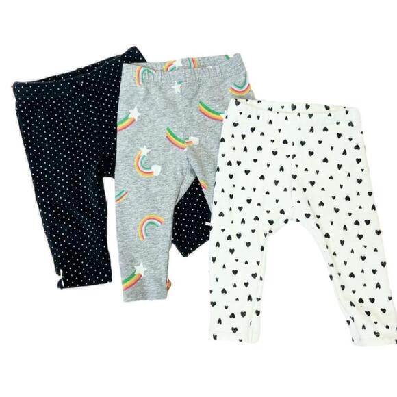 Baby Girls 3 Piece Okie Dokie Leggings Black Rainbow Hearts - 6M - Picture 1 of 8
